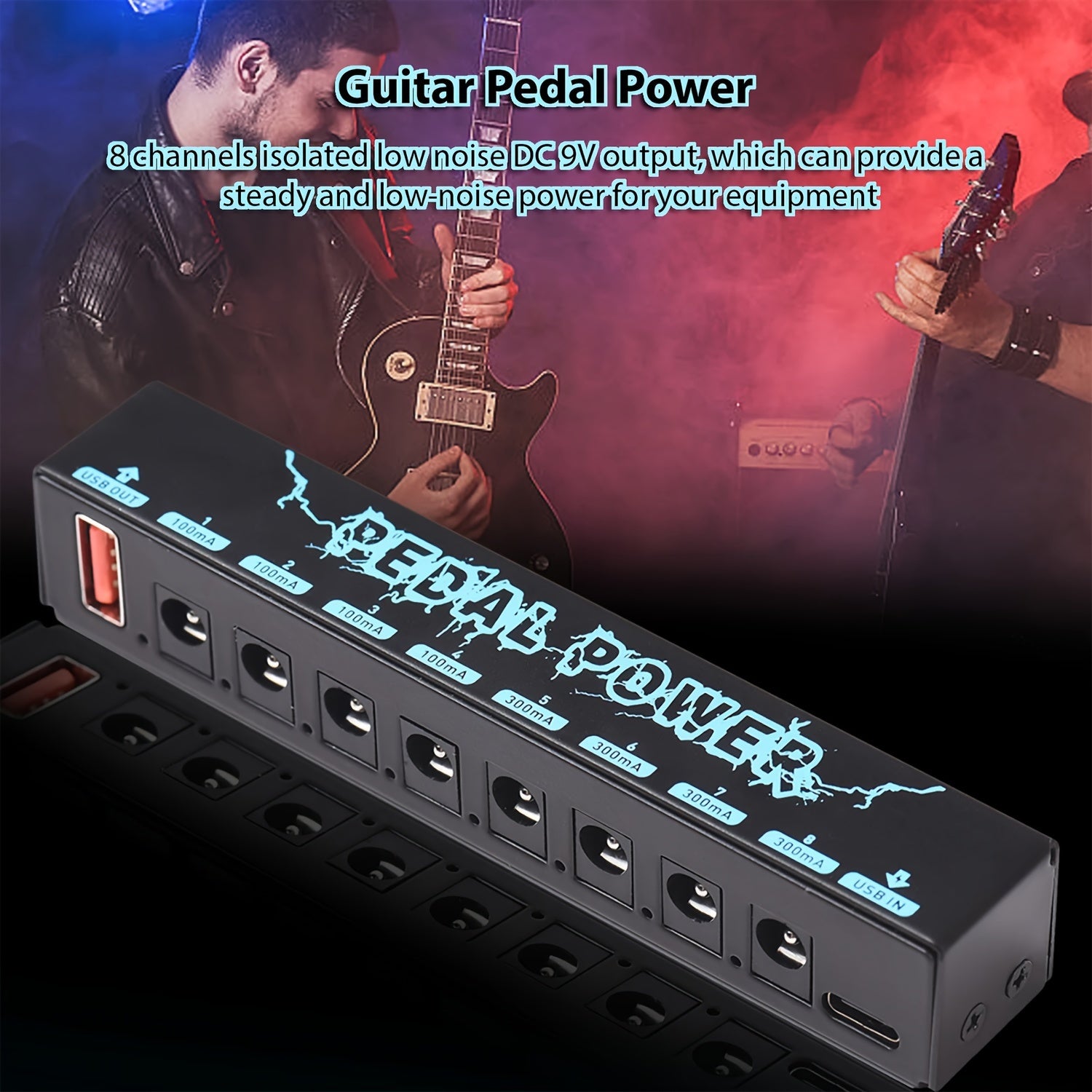 Guitar Pedal Power Supply with 8 Isolated 9V DC Outputs