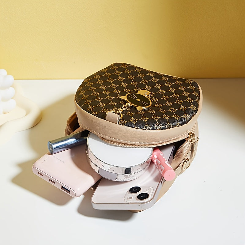 Small Round Clutch Bags with Western Prints for Daily Use in Black White Khaki