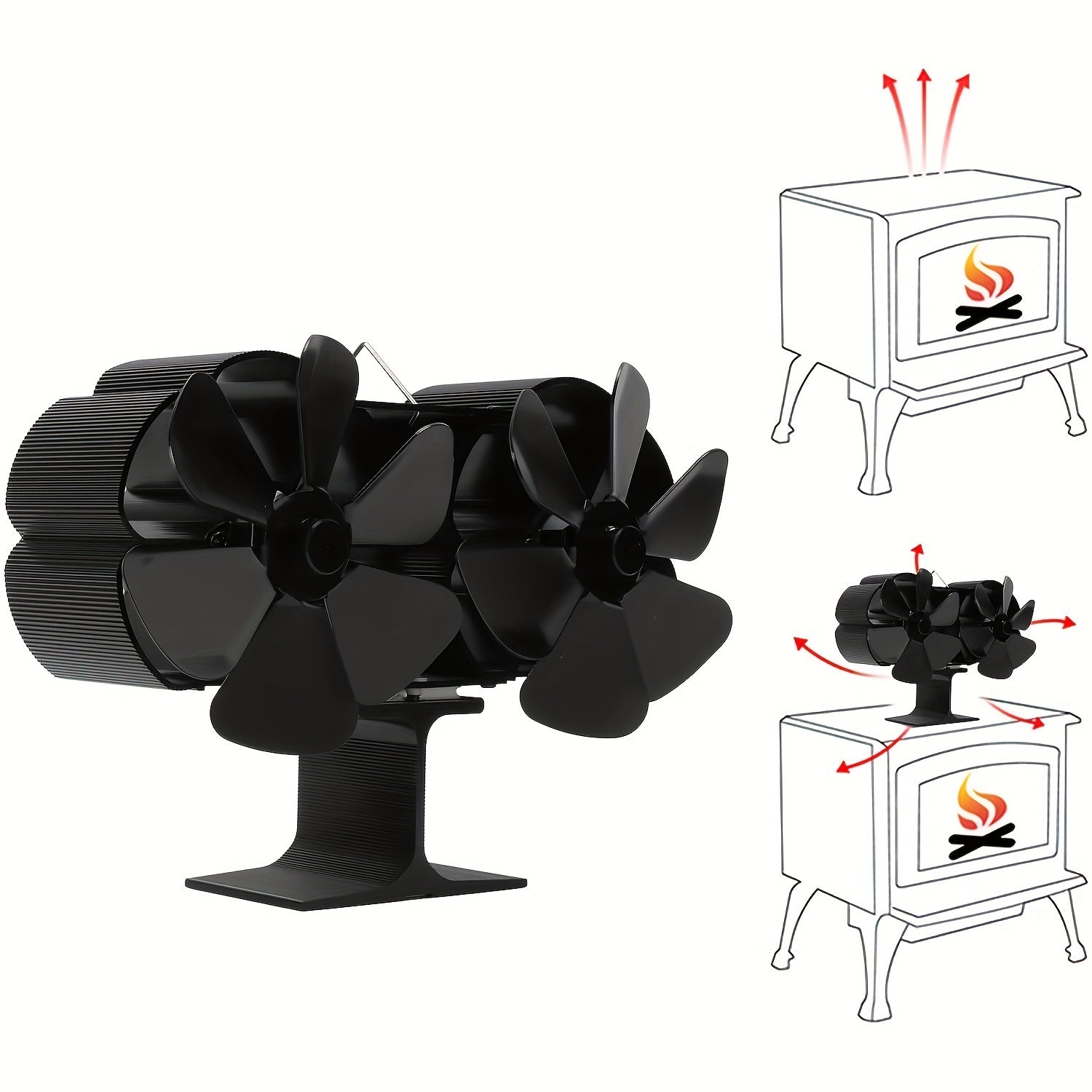 Two-Headed Fireplace Fan with Thermo-Electric Technology, High Heat Resistance