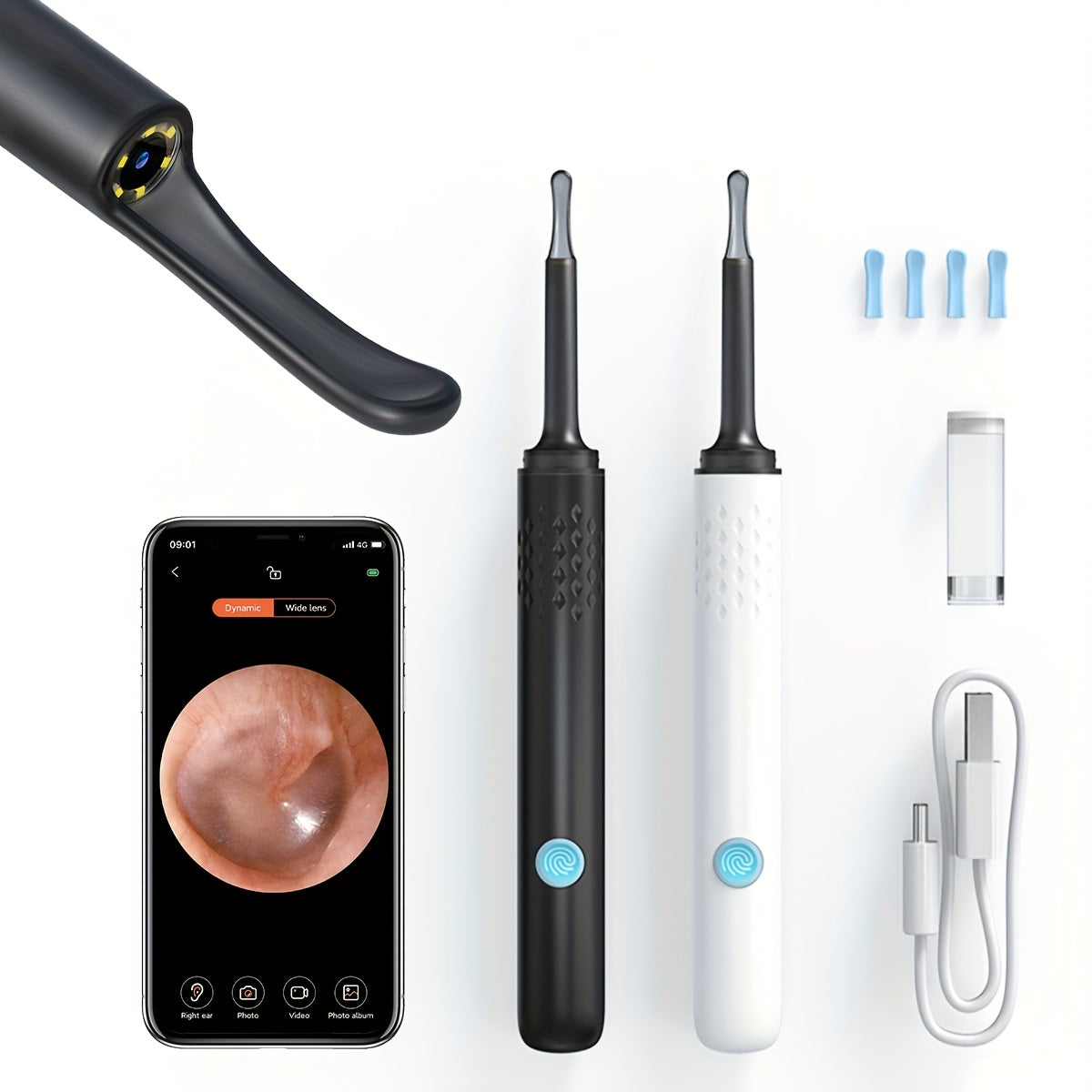 Earwax Removal Tool with Camera and Light for Adults, Rechargeable, 4 Tips
