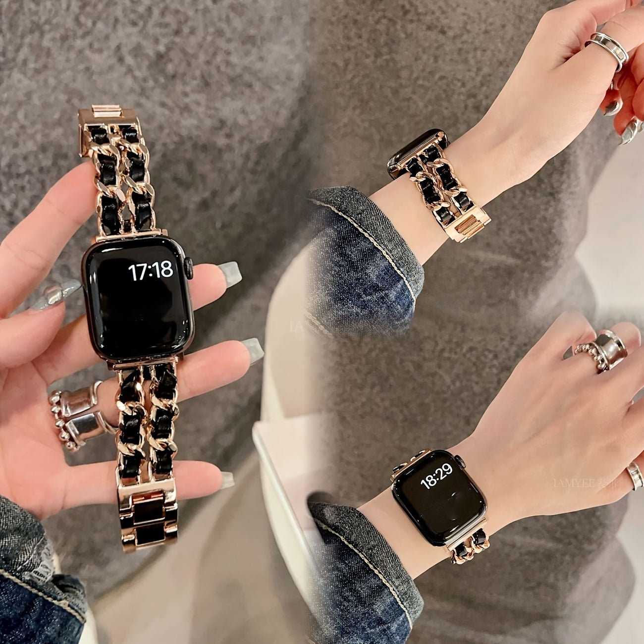 Small Metal Stitched Watch Band Compatible with Apple Watch 38mm 40mm 41mm 42mm 44mm 45mm 46mm 49mm