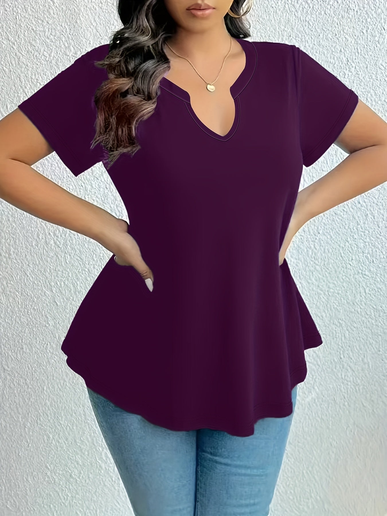 Plus Size Women's Teal Blouse Stretchy Stand-Up Collar Office Top