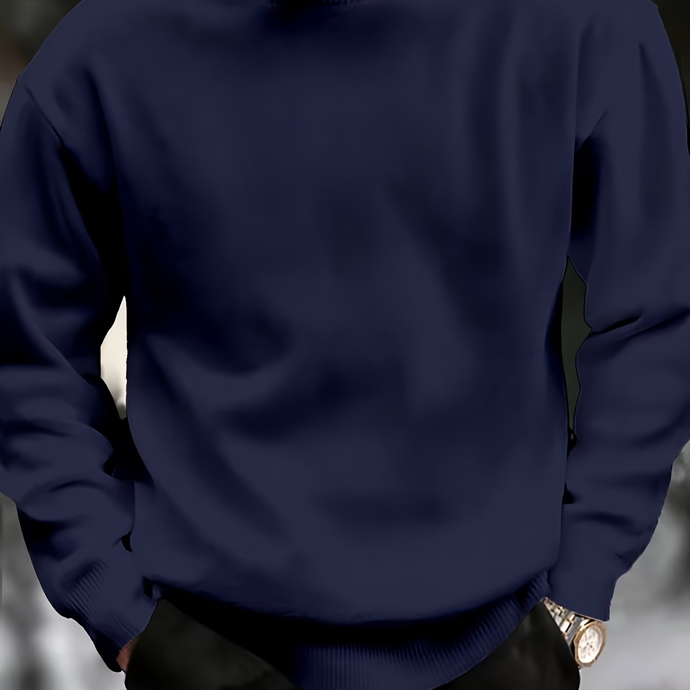 Suéter de cuello redondo con patrón geométrico para hombre, manga larga, ajuste regular, tejido de punto, para todas las estaciones