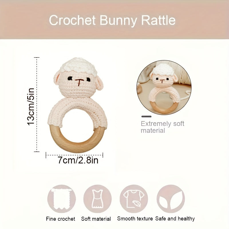 Baby Crochet Sleep Rattle Toy Soft Knit Animal Doll for Soothing and Chewing