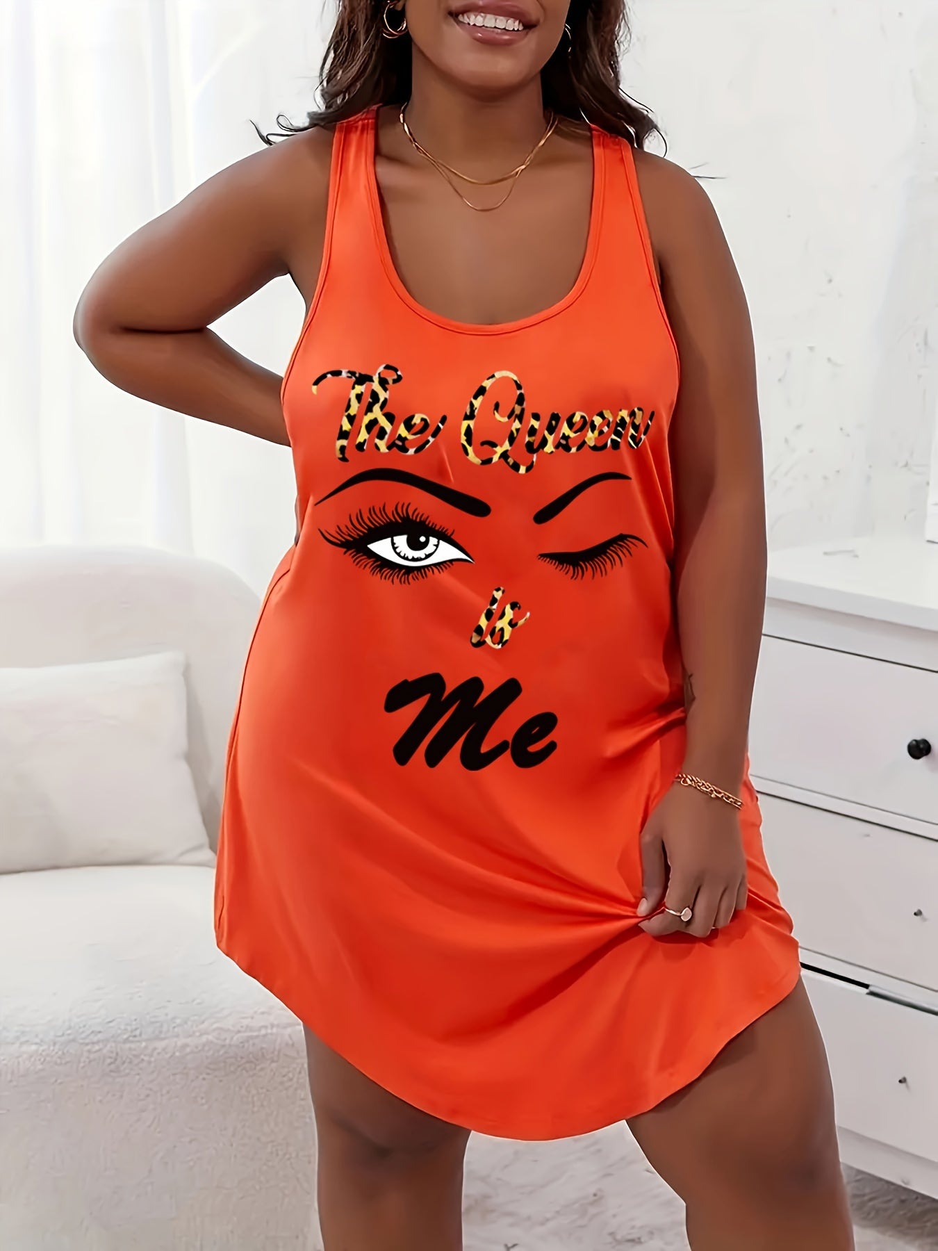 Plus Size Women's Sleepwear Set Two-Piece Nightgown Summer Printed Tank Dress