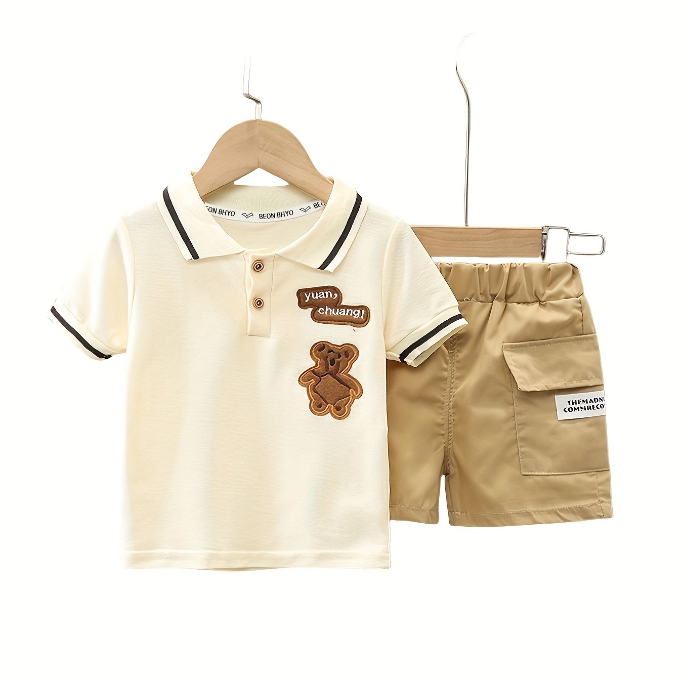 Boy's Casual 2-Piece Set Short Sleeve Golf Shirt and Elastic Waist Shorts Spring Summer