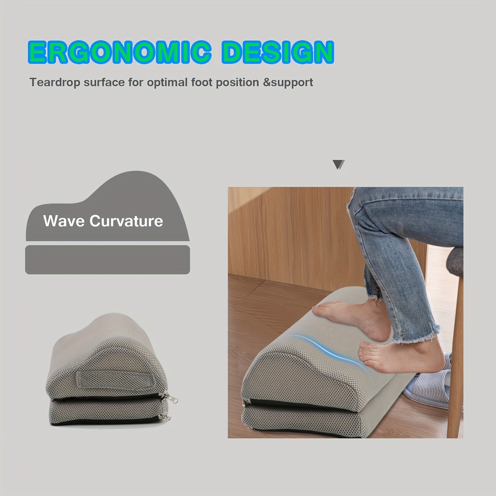 Adjustable Under Desk Foot Rest with Washable Cover for Office Home Car