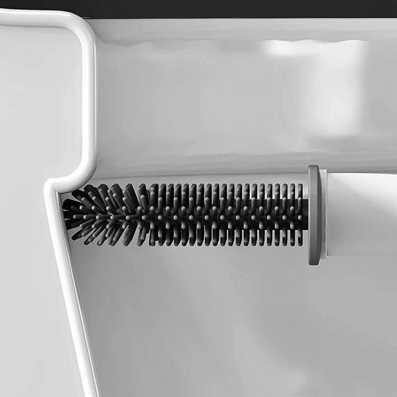 Щетка для унитаза с мягкой силиконовой головкой для настенного крепления, легкая установка без сверления, простая очистка, удлиненная ручка, изготовлена из пластика, идеальна для уборки в ванной, туалете, на стенах и полах, не требует электричества.