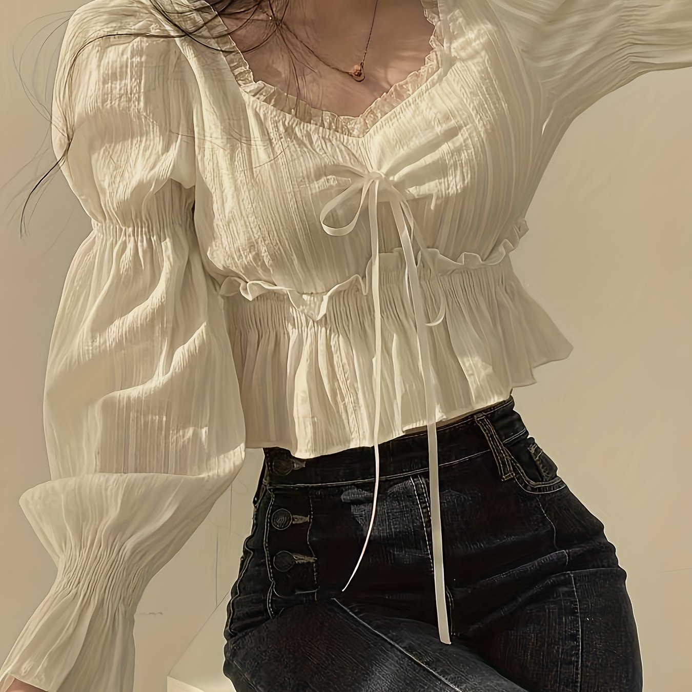 Women's White Cotton Shirt with Square Collar Long Sleeve Spring Autumn Casual