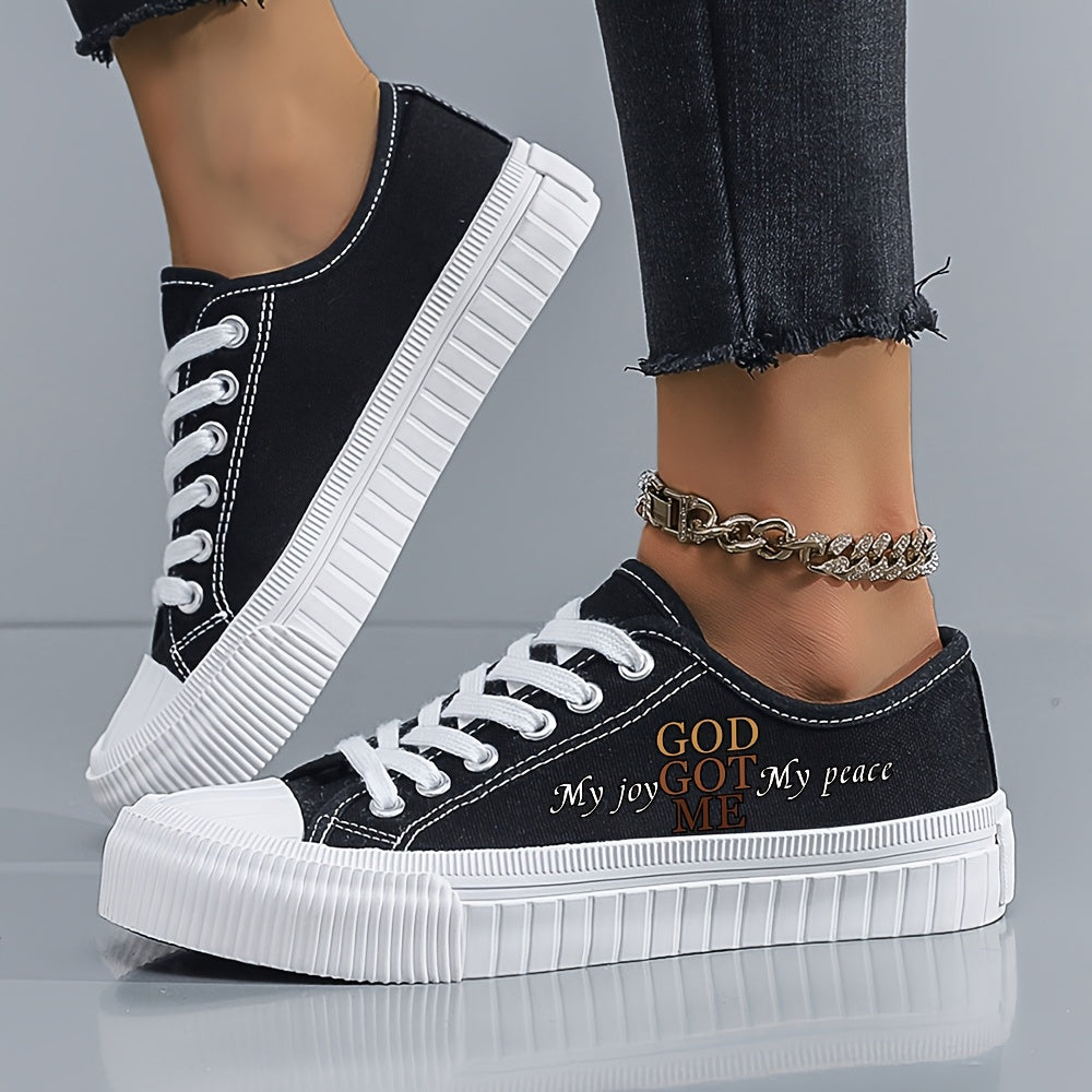 Women's Black and White Casual Sneakers Rubber Sole Lace-Up All-Season