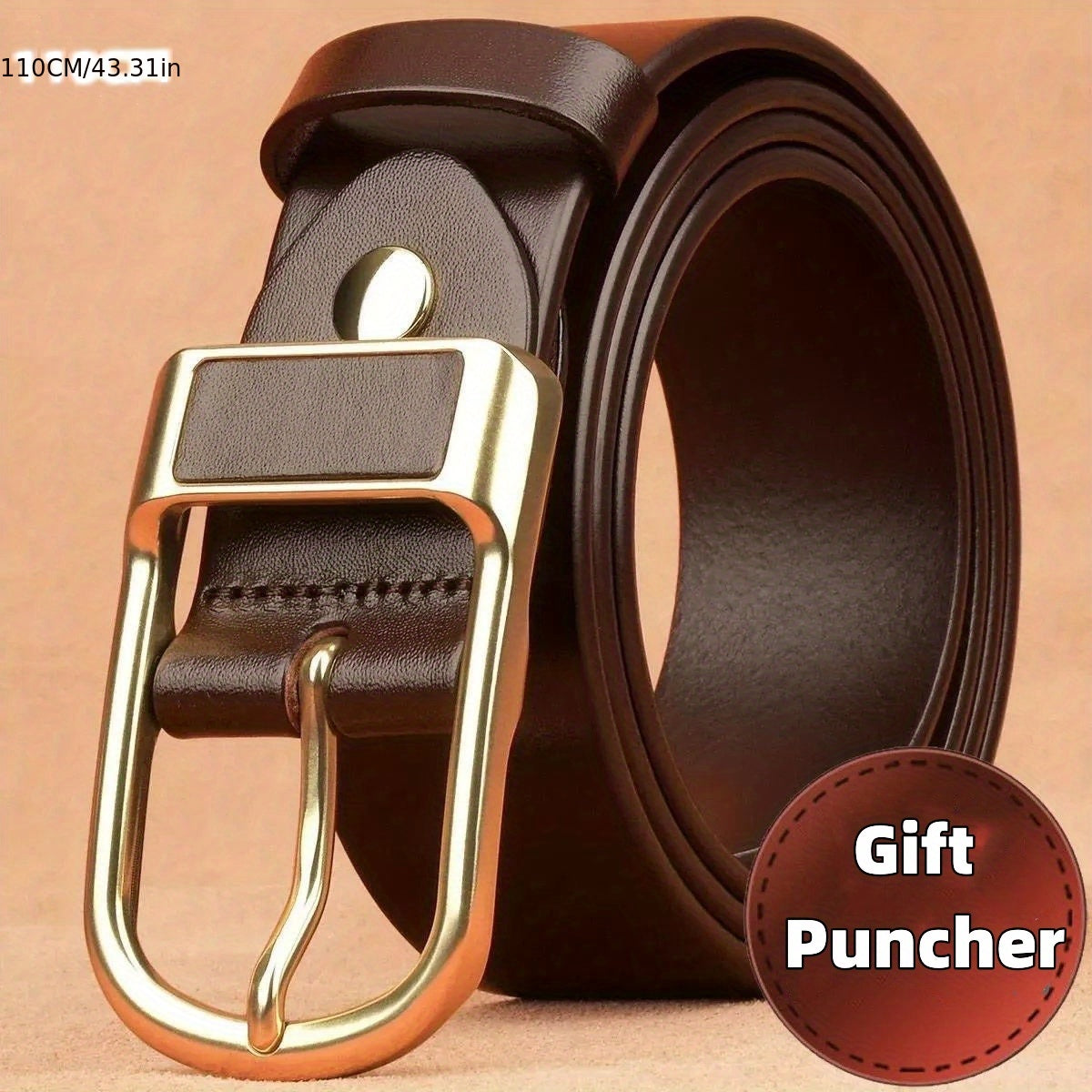 Men's Dark Brown PU Leather Retro Buckle Belt for Casual Business Jeans