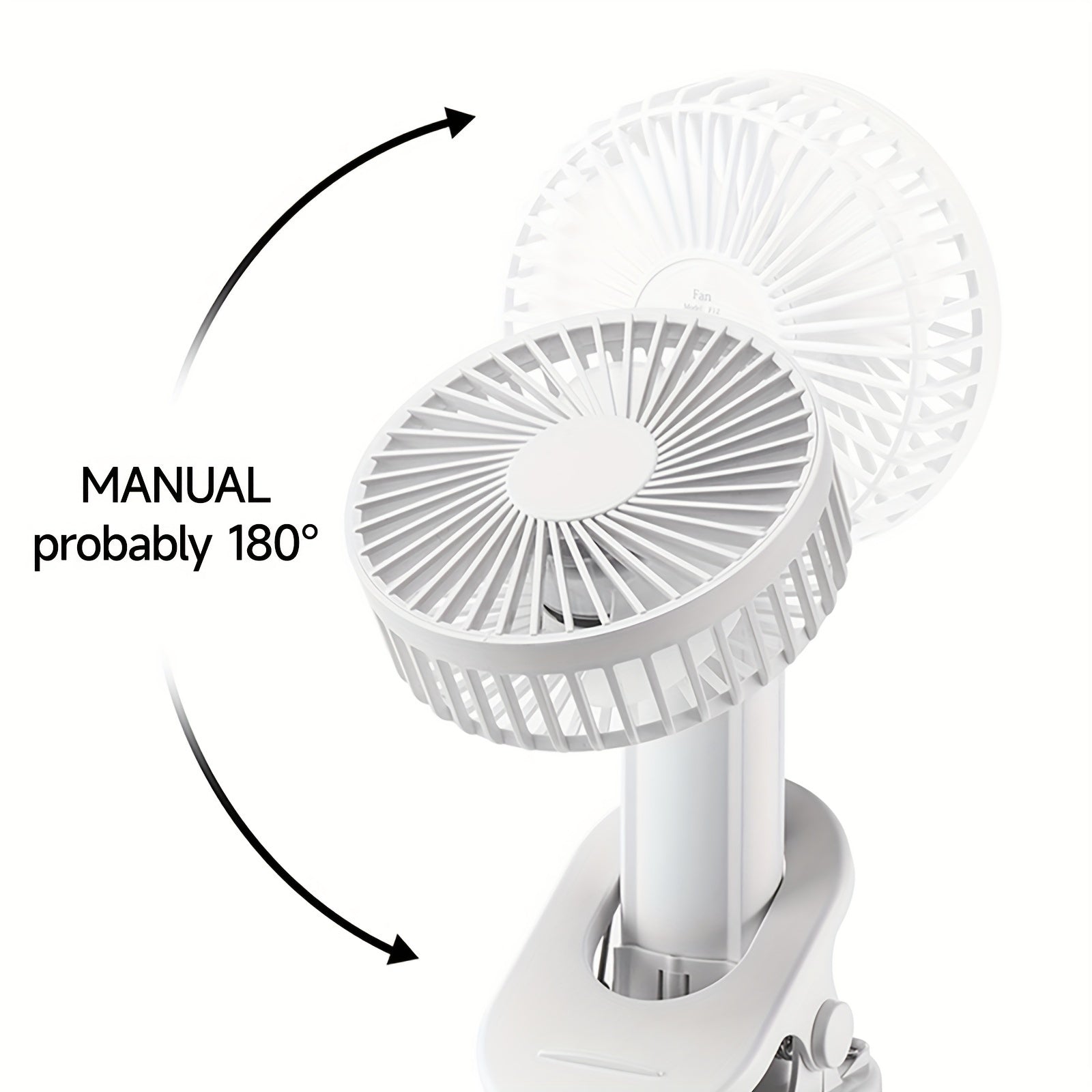 Portativ Clip-On Ventilyator, Mobil Telefon Uskunasi bilan, Qayta Zaryadlanadigan 2000mAh Batareya, 3 Shamol Tezligi, 180° Aylanish, Stol yoki Devorga Osish uchun Qisqa Egiluvchan Dizayn, Mustahkam Plastik Materiallar
