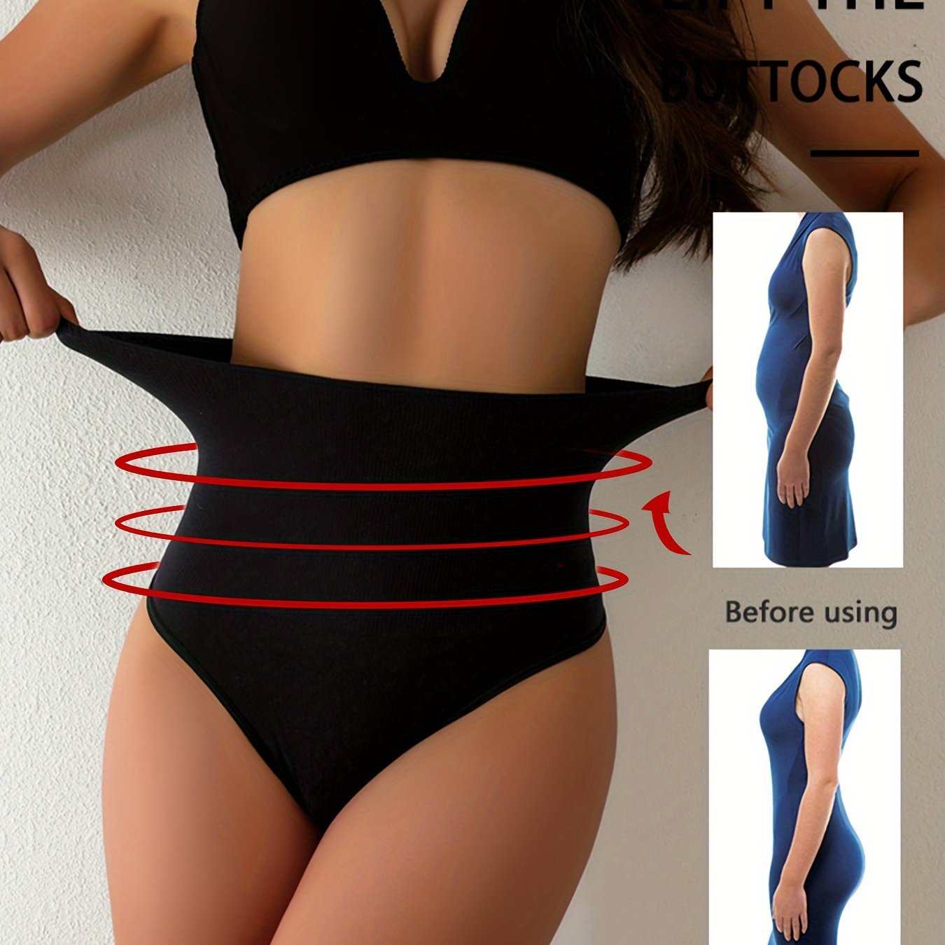 Women's Breathable Slimming Thong Underwear with Side Stripe and Stripes Pattern