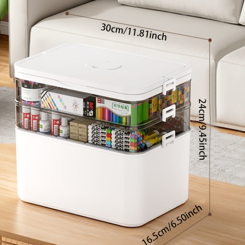 Plastic Storage Organizer for Sewing Crafts with Waterproof Handle and Multiple Trays