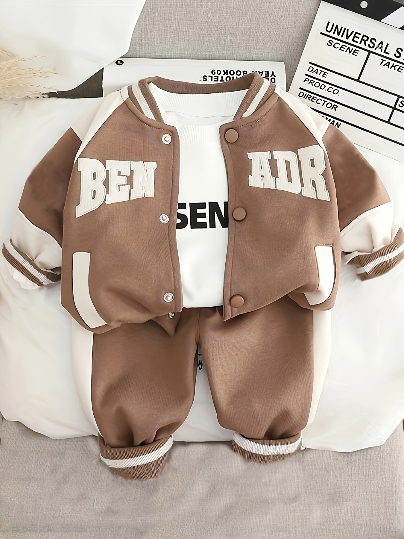 Baby Boy Clothing Set Cotton Color Block Baseball Coat Sweatshirt Pants for Spring Fall Winter