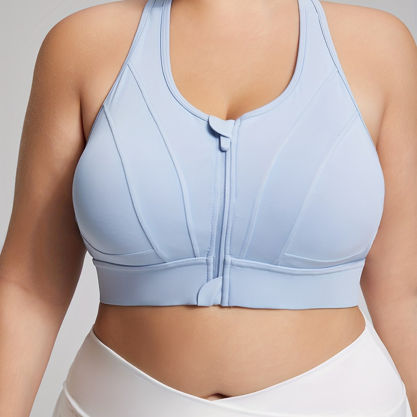 Plus Size Women's Zipper Sports Bra Yoga Vest with Padded Bust and Back Support