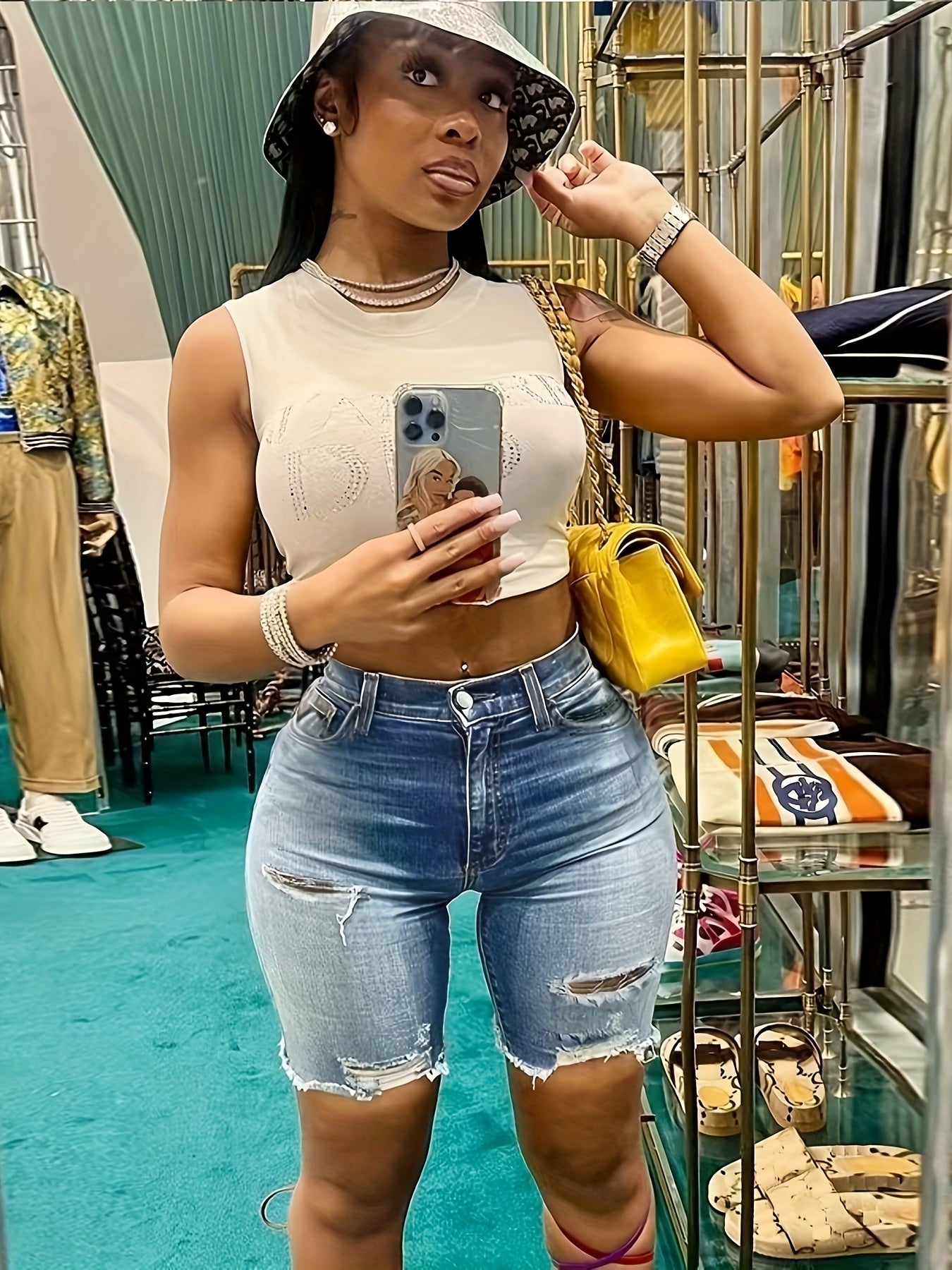 Shorts de mezclilla con rotos, flecos y alta elasticidad para mujer, moda de verano