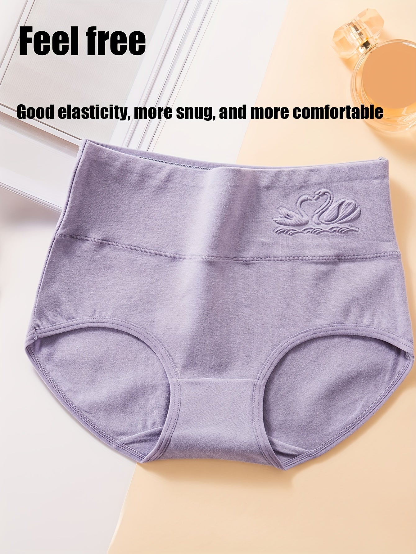 Set of 4 Women's High-Waisted Briefs in Lavender Beige Pink Comfortable Slimming Elastic Waistband