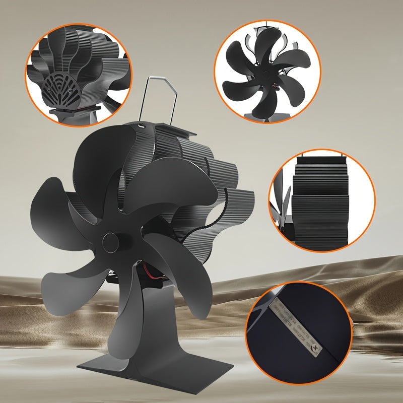 Aluminum 6-Blade Wood Burning Stove Fan Portable Fireplace Camping Air Circulation