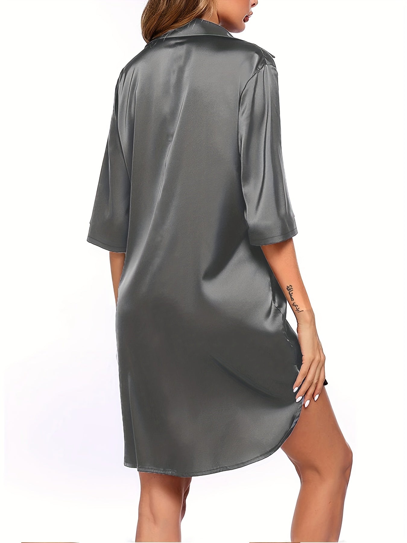 Conjunto de pijama de noche de seda para mujer, color sólido, microelástico, poliéster, para todas las estaciones