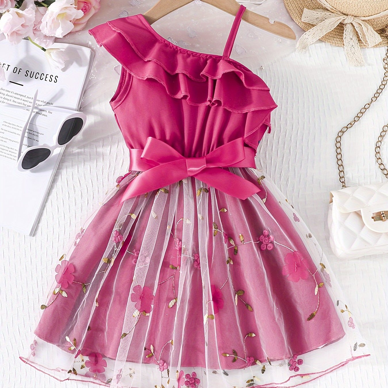 Girls' Floral Cami Tutu Dress with Ruffle Trim for Summer Parties and Holidays