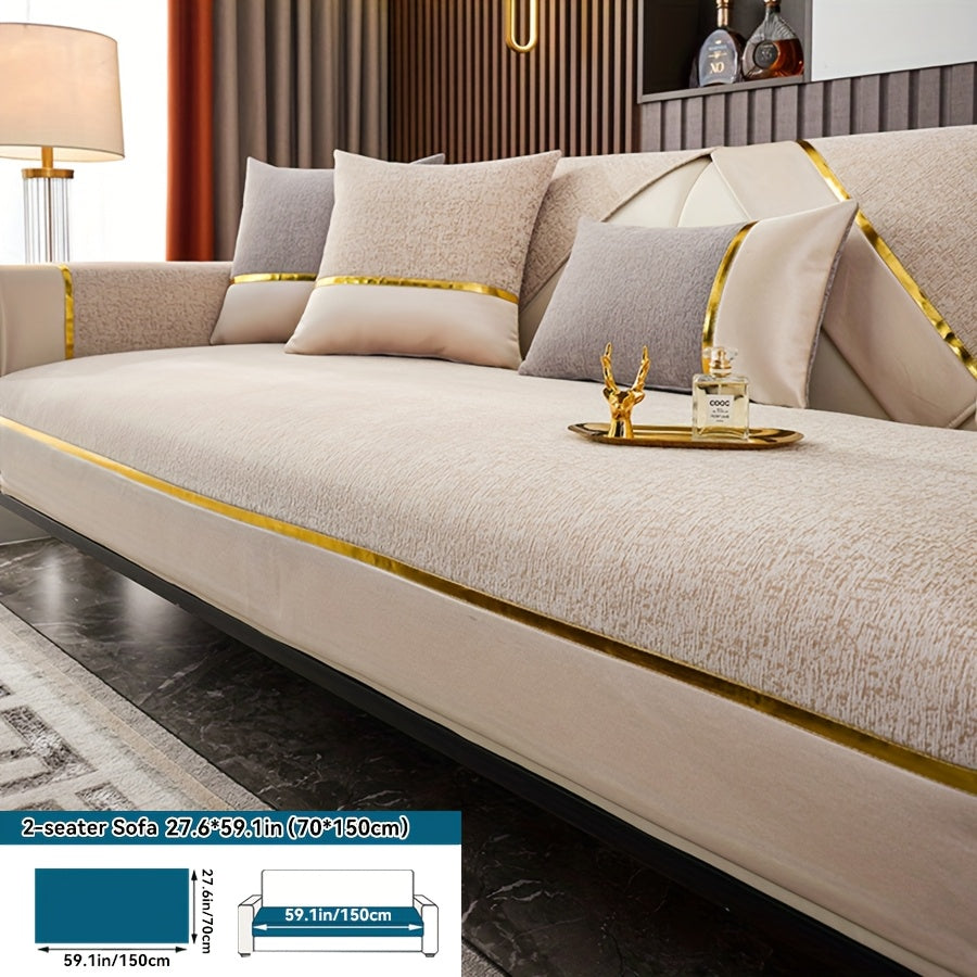 Chenille Sofa Cover for 1-4 Seater Nordic Style Gold Accents Non-Slip Washable