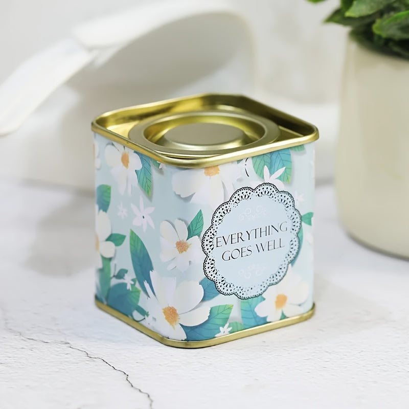 Decorative Floral Tea Storage Tin Square Canister Airtight Lid Food Safe
