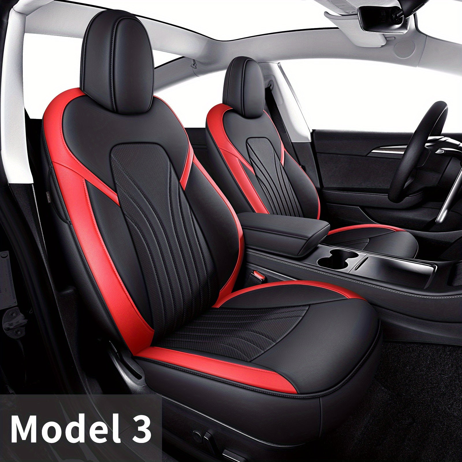 Custom Fit Faux Leather Seat Covers for Tesla Model 3 2017-2023 Synthetic Sponge