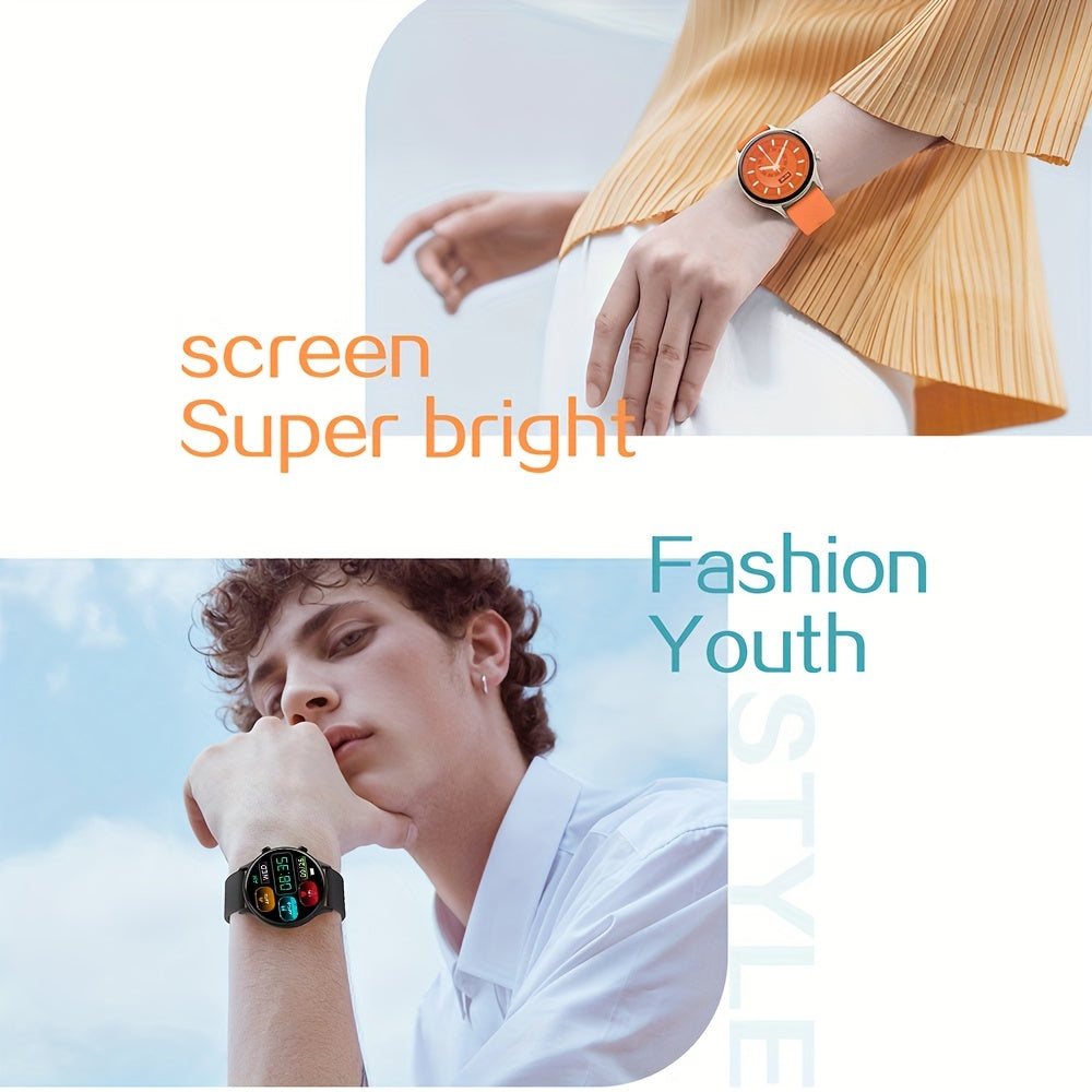 Reloj inteligente para mujeres y hombres 3.53cm pantalla táctil caja redonda banda de silicona rastreador de fitness control de música llamadas inalámbricas