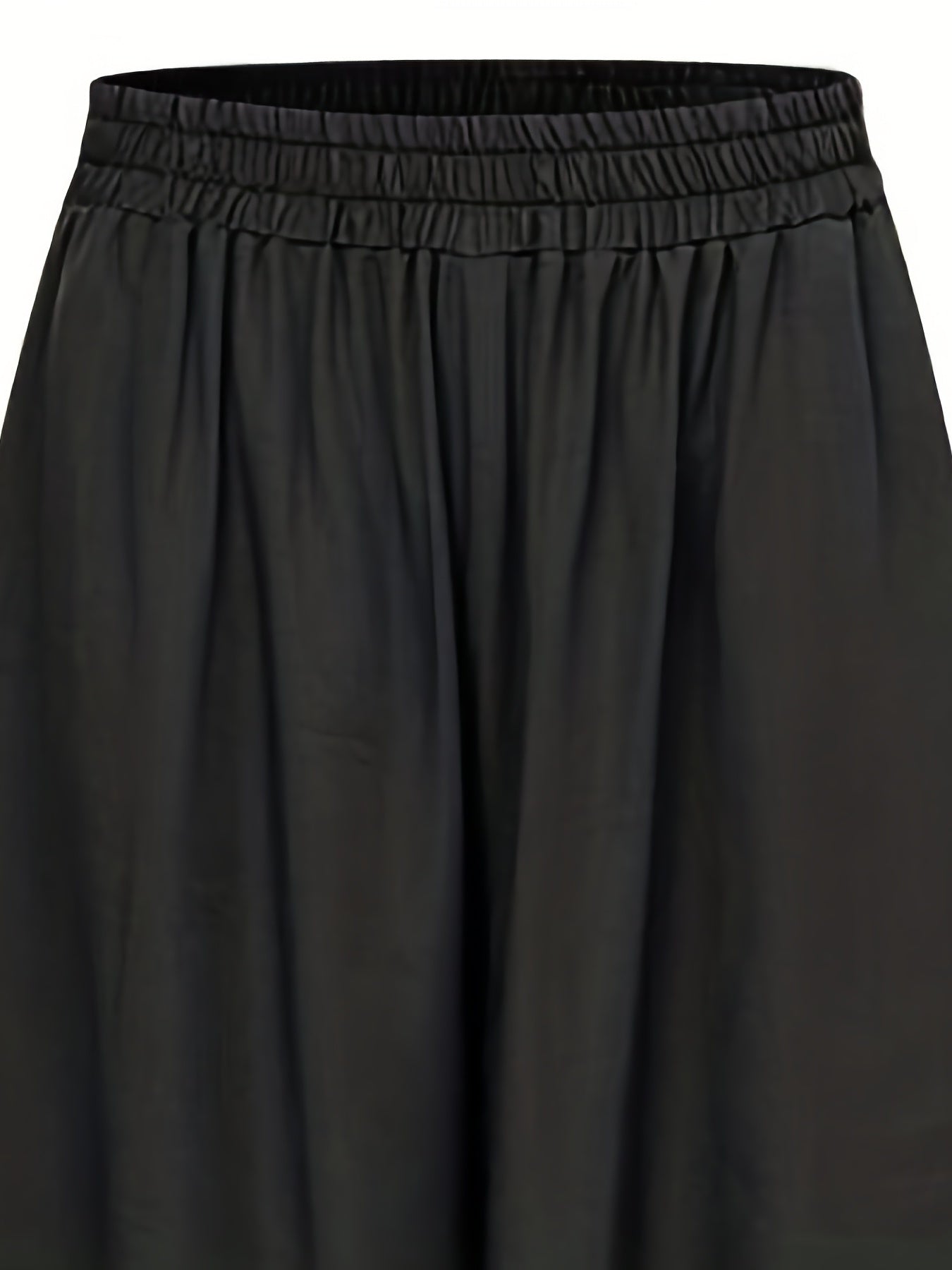 Women's Plus Size Casual Wide Leg Pants with Solid Color High Rise Elastic Waist