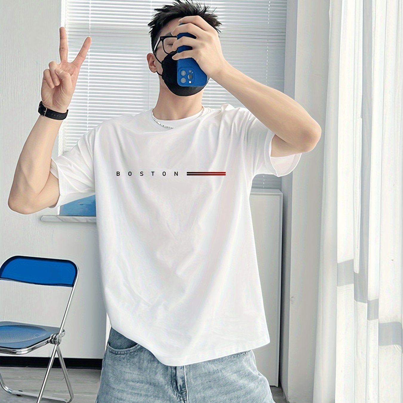 Men's Summer Cotton T-Shirt with Gradient Color Stripe Pattern Crew Neck Short Sleeve Casual Top