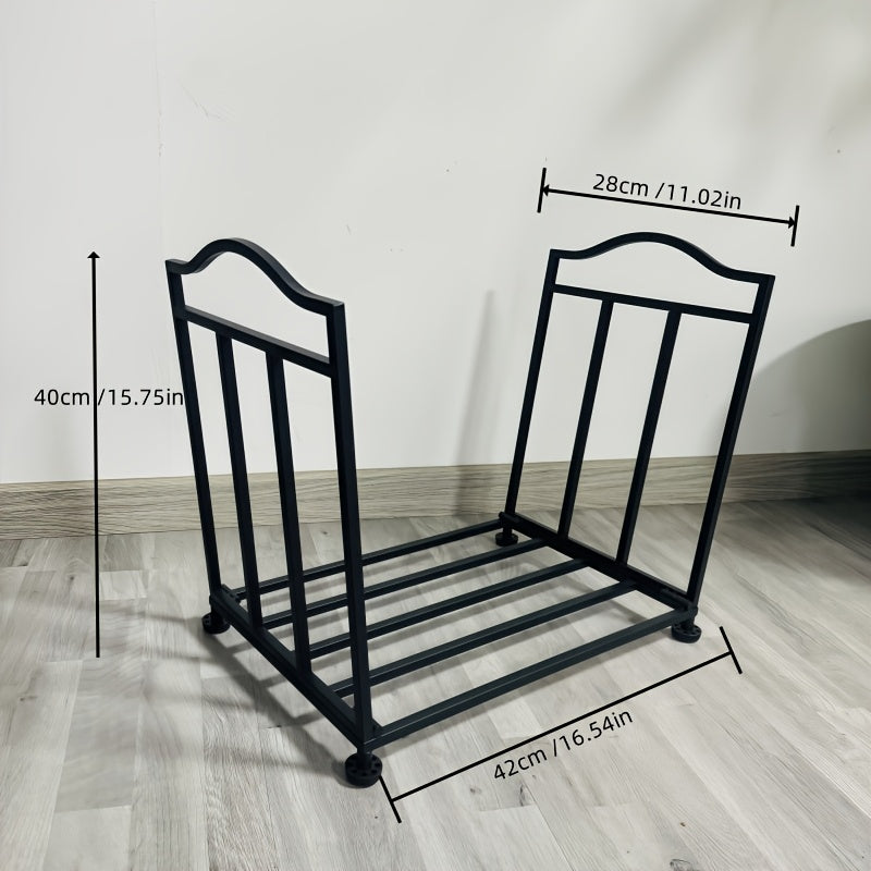 Sturdy Metal Firewood Holder with Adjustable Stand and 3-Section Log Rack
