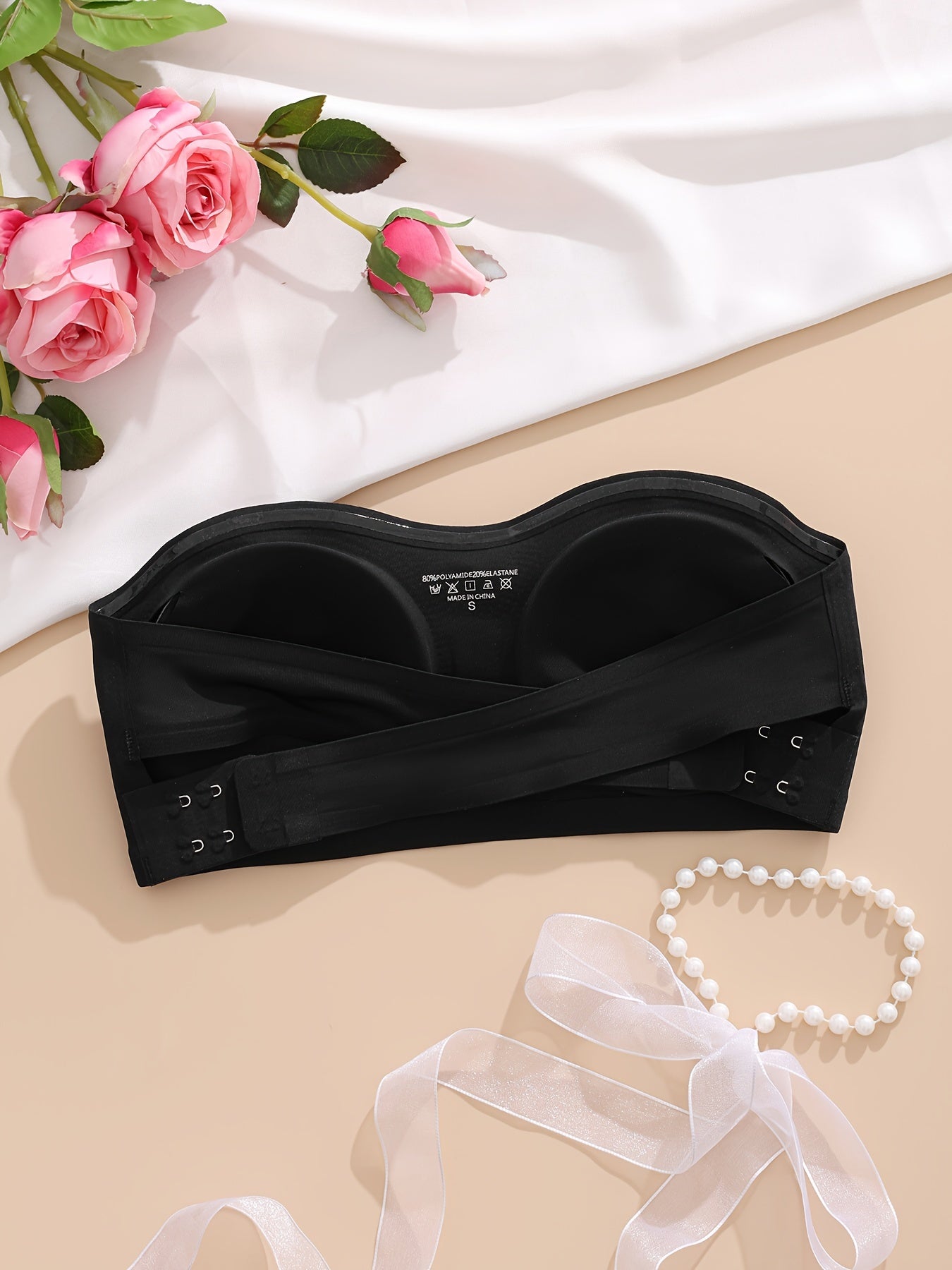 Women’s Seamless Strapless Bandeau Bra with Cross-Back Design and Removable Pads