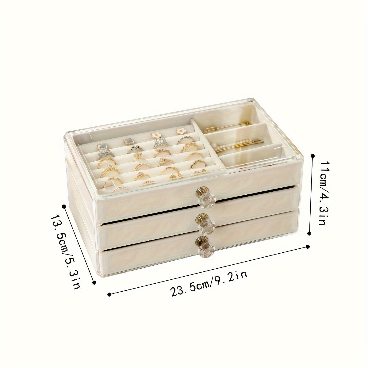Large Wooden Jewelry Organizer with 3 Layers for Earrings Rings Necklaces and Bracelets