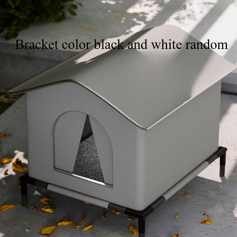 Outdoor Waterproof Cat Shelter with Stand and Warm Cushion for Stray Cats