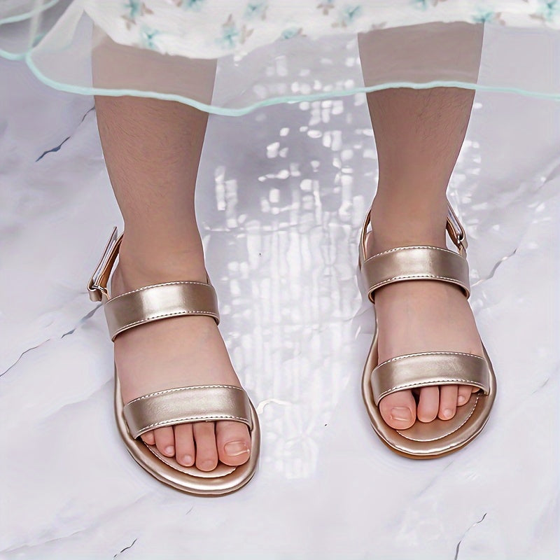 Girls' Gold Sandals Leather Summer Casual Shoes with Rubber Sole