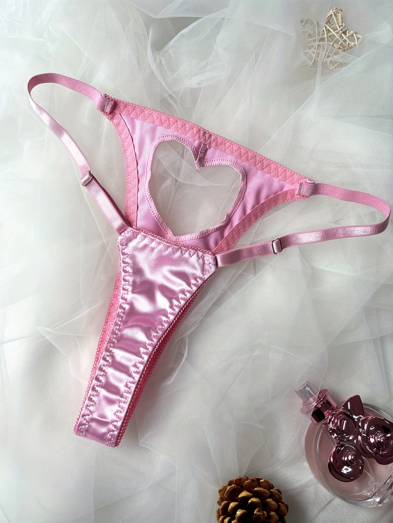 Women's Satin Low Waist Thongs with Heart Cut-Out Sexy Lingerie