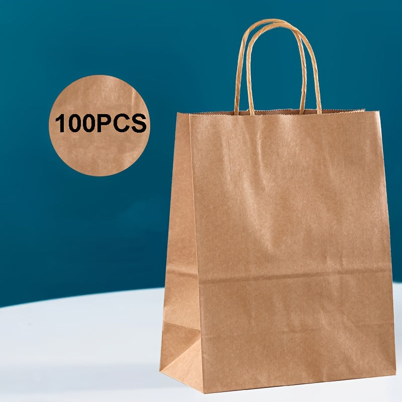 100 Pieces Kraft Paper Bags 15cm x 8cm x 21cm for Gift Packaging Shopping Takeout