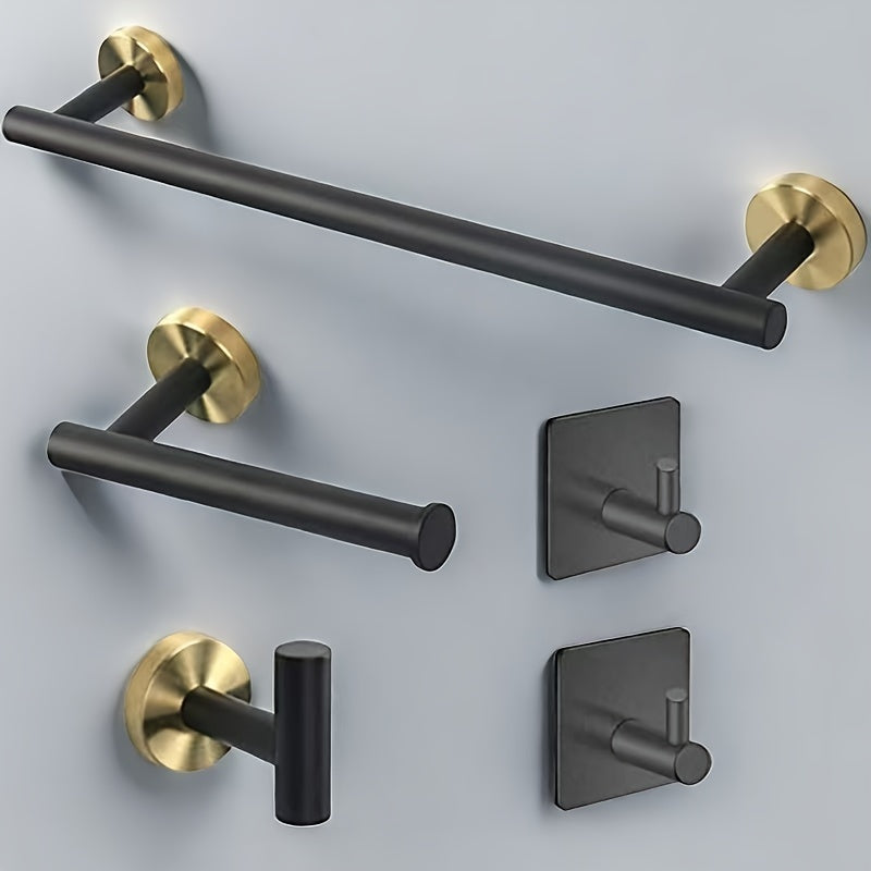 Stainless Steel Bathroom Hardware Set Black Gold towel rack toilet paper holder
