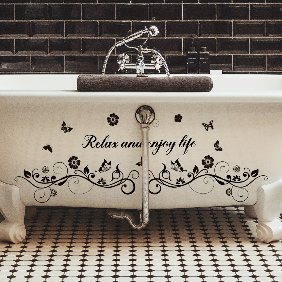 Floral and Butterfly Bathroom Wall Decal Water-Resistant Vinyl for Relaxing Bathroom Decor