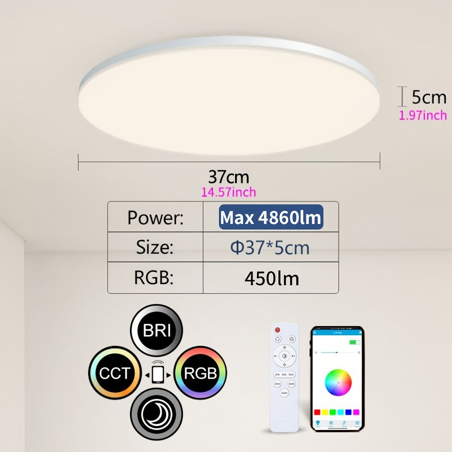 RGB Smart Ceiling Light with Adjustable Color Temperature Dimmable LED Indoor Lighting for Living Rooms and Bedrooms