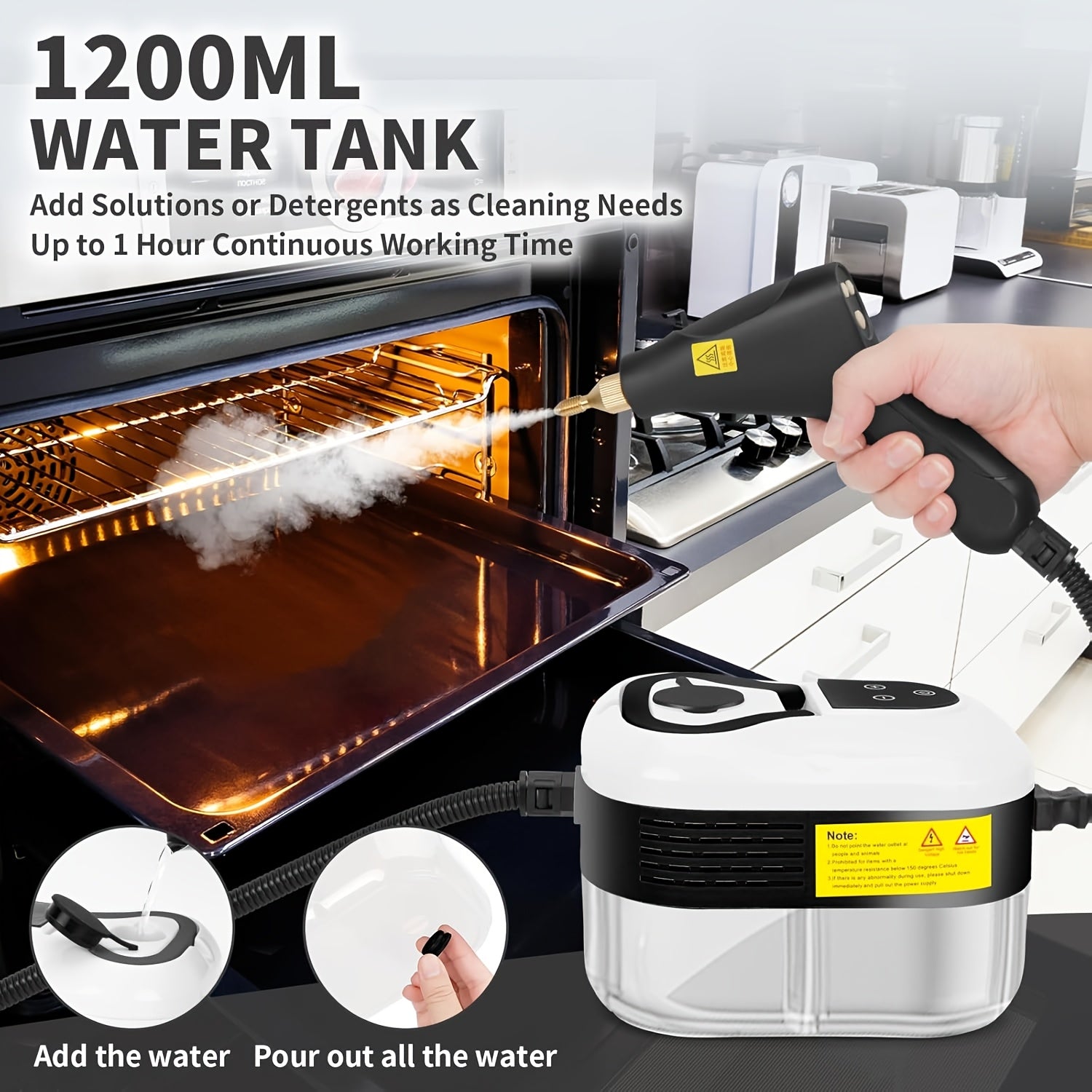 1200ml Steam Cleaner with 1500W High-Temperature Steam Pressure for Kitchen and Bathroom Cleaning
