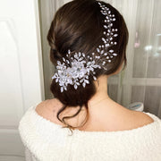 Elegant Rhinestone Hair Comb with Flower and Leaf Design for Bridal Wedding