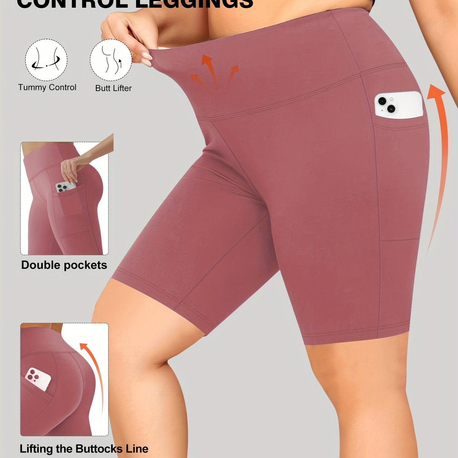 Women's Plus Size High Waist Shorts With Pockets Athletic Compression Black