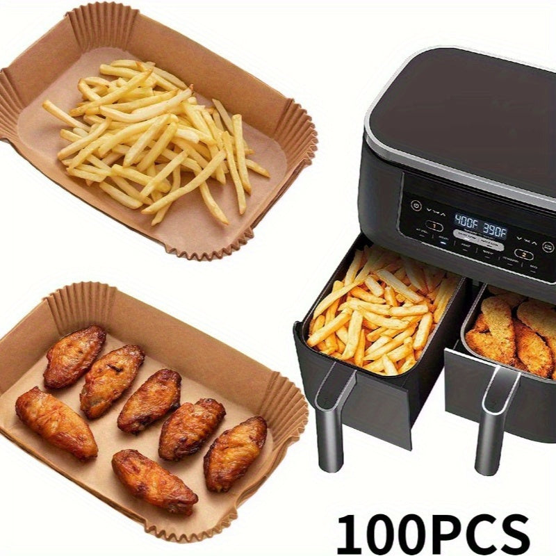 Set of 100 Food Grade Parchment Paper Air Fryer Liners for Healthy Cooking