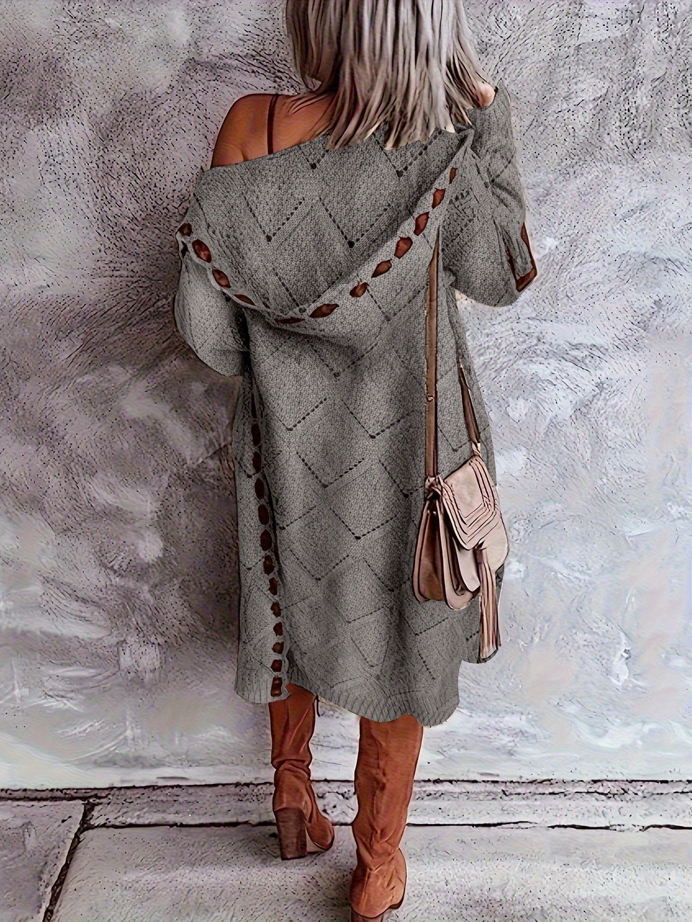 Women's Plus Size Hooded Cardigan Sweater with Faux Buttons and Raglan Sleeves