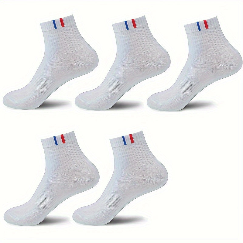 Men's Solid Sport Crew Socks 5 Pairs Breathable Comfortable All Seasons