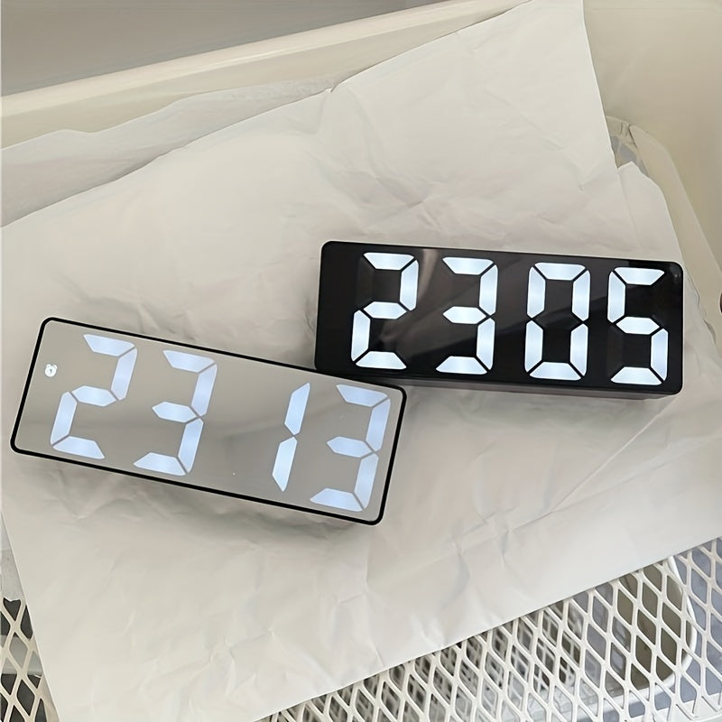 Digital Clock with Large LED Display Mirror Surface Dual Brightness Battery or USB Charging for Home Decor