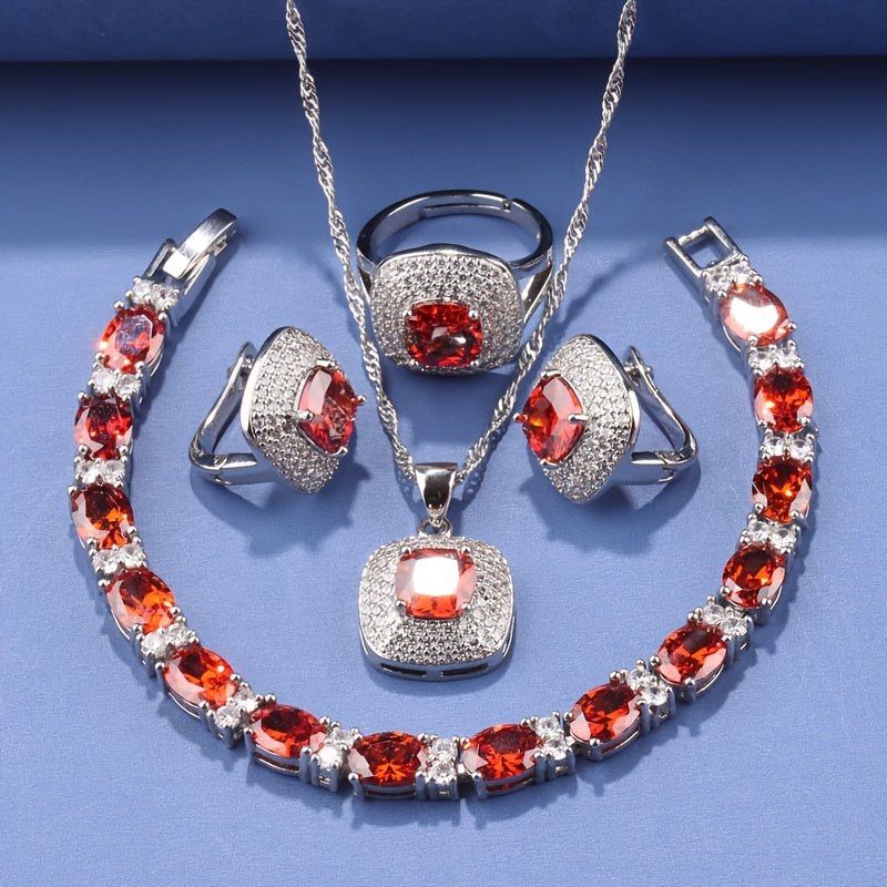 French-Inspired Holiday Jewelry Set Square Earrings Ring Necklace Pendant Bracelet Christmas Gift