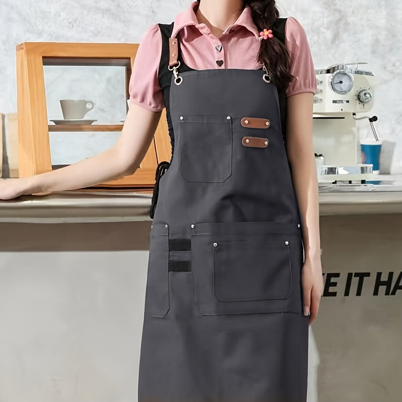 High-End Canvas Apron with Four Pockets for Kitchen Restaurant Cooking and Baking